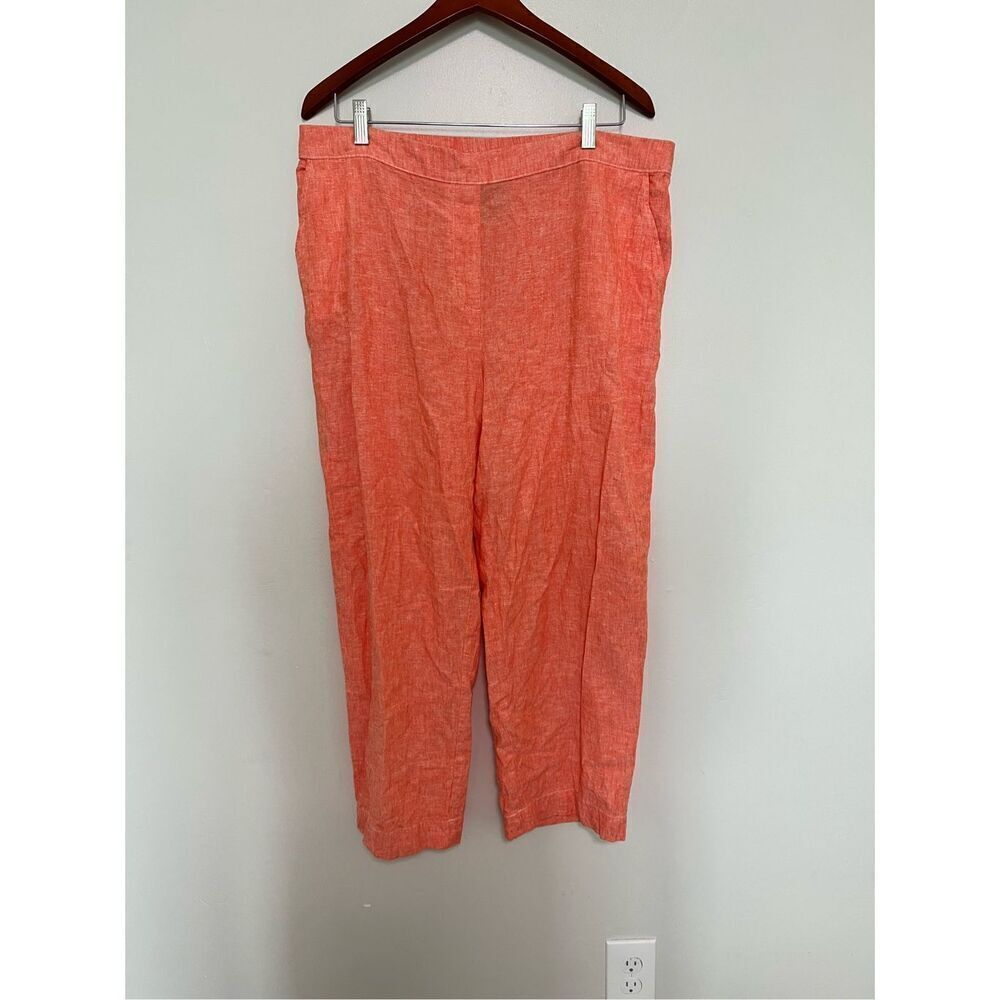 Chico’s Orange Linen Blend Pull On Comfort Pants sz 3 or L EUC